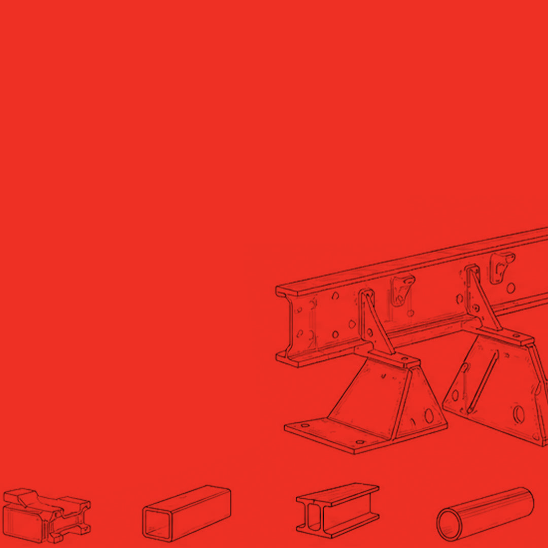 Dessin technique montrant une structure de châssis en acier et différents types de profilés métalliques, illustrant l'expertise en soudure de véhicules lourds.